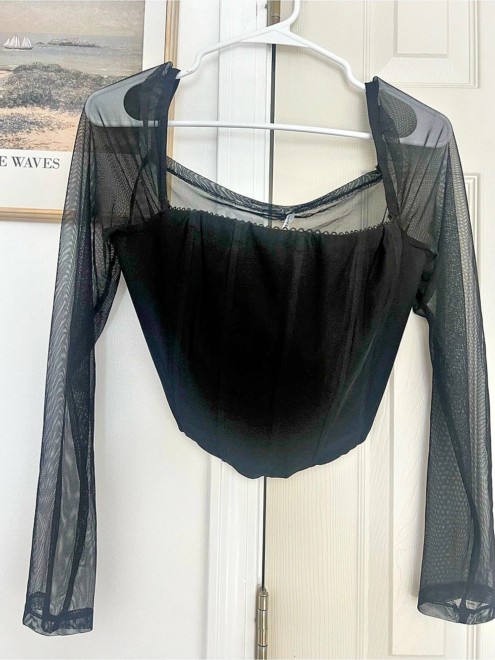 Princess Polly Black Mesh Long Sleeve Bodysuit Size 12